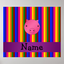 Personalized name pig face rainbow stripes poster