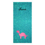 Personalized name Pink dinosaur turquoise glitter Personalized Rack Card