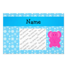 Personalized name pink elephant blue snowflakes art photo