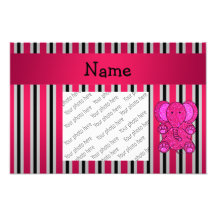 Personalized name pink elephant pink black stripes photo