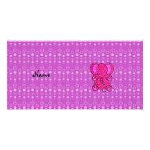 Personalized name pink elephant purple bubbles picture card