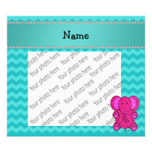 Personalized name pink elephant turquoise chevrons photo art
