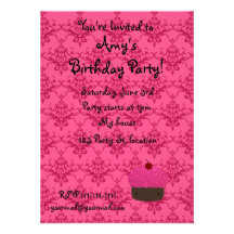 Personalized name pink glitter cupcake damask announcement