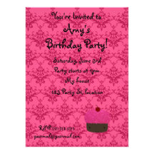 Personalized name pink glitter cupcake damask invitations