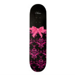 Personalized name pink glitter damask pink bow skate boards