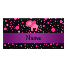 Personalized name pink lion pink polka dots photo card