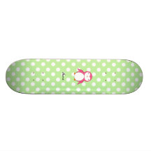 Personalized name pink penguin green polka dots skateboard deck