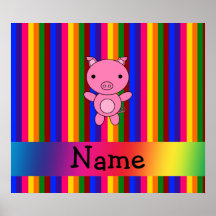 Personalized name pink pig rainbow stripes poster