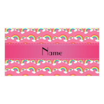 Personalized name pink rainbows pattern customized photo card