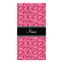 Personalized name pink swirls photo card