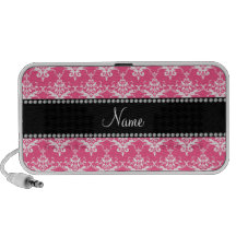 Personalized name pink white damask iPhone speakers