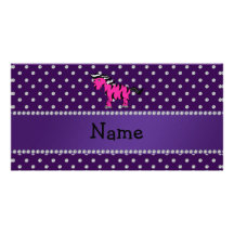 Personalized name pink zebra purple diamonds personalized photo card