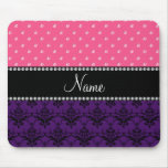 Personalized name purple damask pink diamonds mousepad