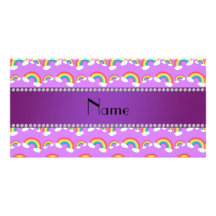 Personalized name purple rainbows pattern photo cards