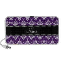 Personalized name purple white damask iPhone speakers