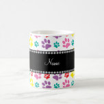Personalized name rainbow dog paw prints mug