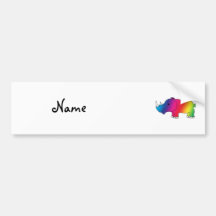 Personalized name rainbow rhino bumper sticker
