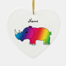 Personalized name rainbow rhino ornament