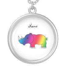 Personalized name rainbow rhino pendant