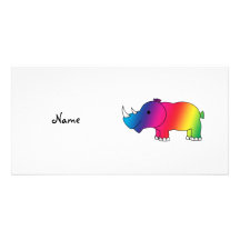 Personalized name rainbow rhino photo greeting card