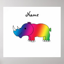 Personalized name rainbow rhino poster