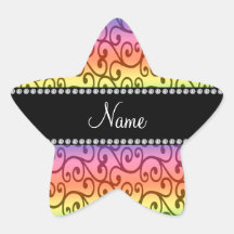 Personalized name rainbow swirls star stickers