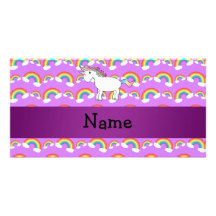 Personalized name rainbow unicorn purple rainbows picture card
