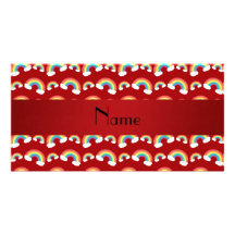 Personalized name red rainbows pattern personalized photo card