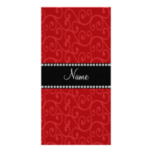 Personalized name red swirls custom photo card