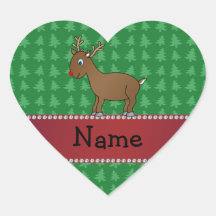 Personalized name reindeer green christmas trees stickers