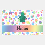 Personalized name sea turtle rainbow polka dots rectangular sticker
