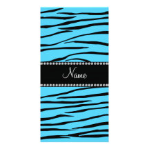 Personalized name sky blue zebra stripes photo cards