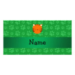 Personalized name tiger face green paw pattern personalized photo card