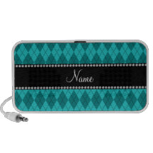 Personalized name turquoise argyle mp3 speakers