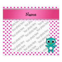 Personalized name turquoise owl pink stars photo print
