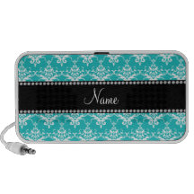 Personalized name turquoise white damask mini speaker