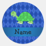 Personalized name turtle blue argyle sticker