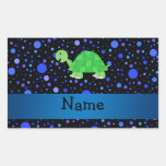 Personalized name turtle blue polka dots rectangular sticker