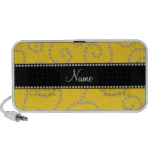 Personalized name yellow diamond swirls travel speakers
