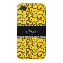 Personalized name yellow swirls covers for iPhone 4
