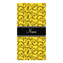 Personalized name yellow swirls picture card