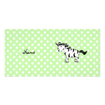 Personalized name zebra green polka dots personalized photo card