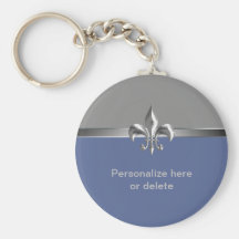 Personalized Silver Blue Fleur de Lis Keychain