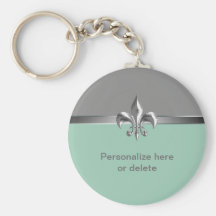 Personalized Silver Jade Fleur de Lis Keychain