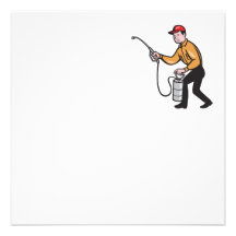 Pest Control Exterminator Worker Spraying Cartoon Personalized Invitations
