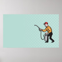 Pest Control Exterminator Worker Spraying Cartoon Print