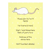 Pet White Mouse. Yellow Polka Dot Background. Custom Invite