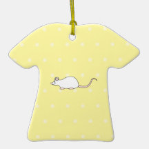 Pet White Mouse. Yellow Polka Dot Background. Christmas Tree Ornaments
