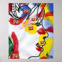 Peter Max style exploding heart tattoo face Poster