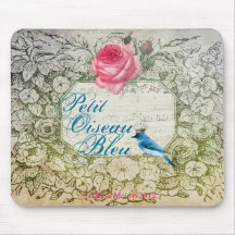 Petit Oiseau Bleu, French Inspired Mouse Pad